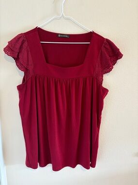 Maroon blouse with lace ruffle sleeves